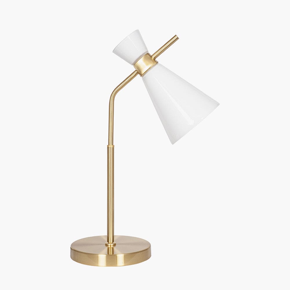 Monroe White Glass and Gold Metal Waisted Table Lamp.