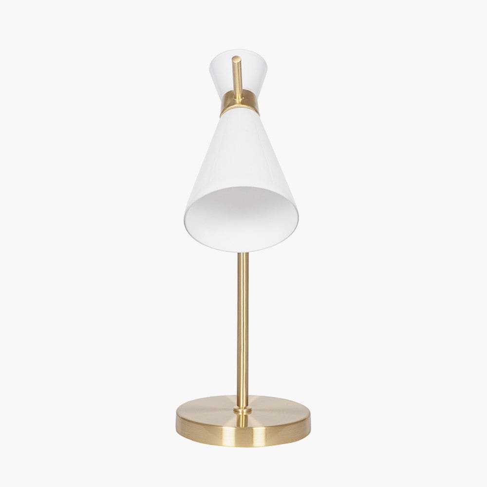 Monroe White Glass and Gold Metal Waisted Table Lamp.