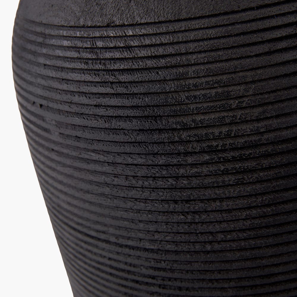 Nelu Black Engraved Wood Dome Table Lamp Base.