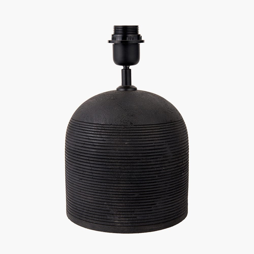 Nelu Black Engraved Wood Dome Table Lamp Base.