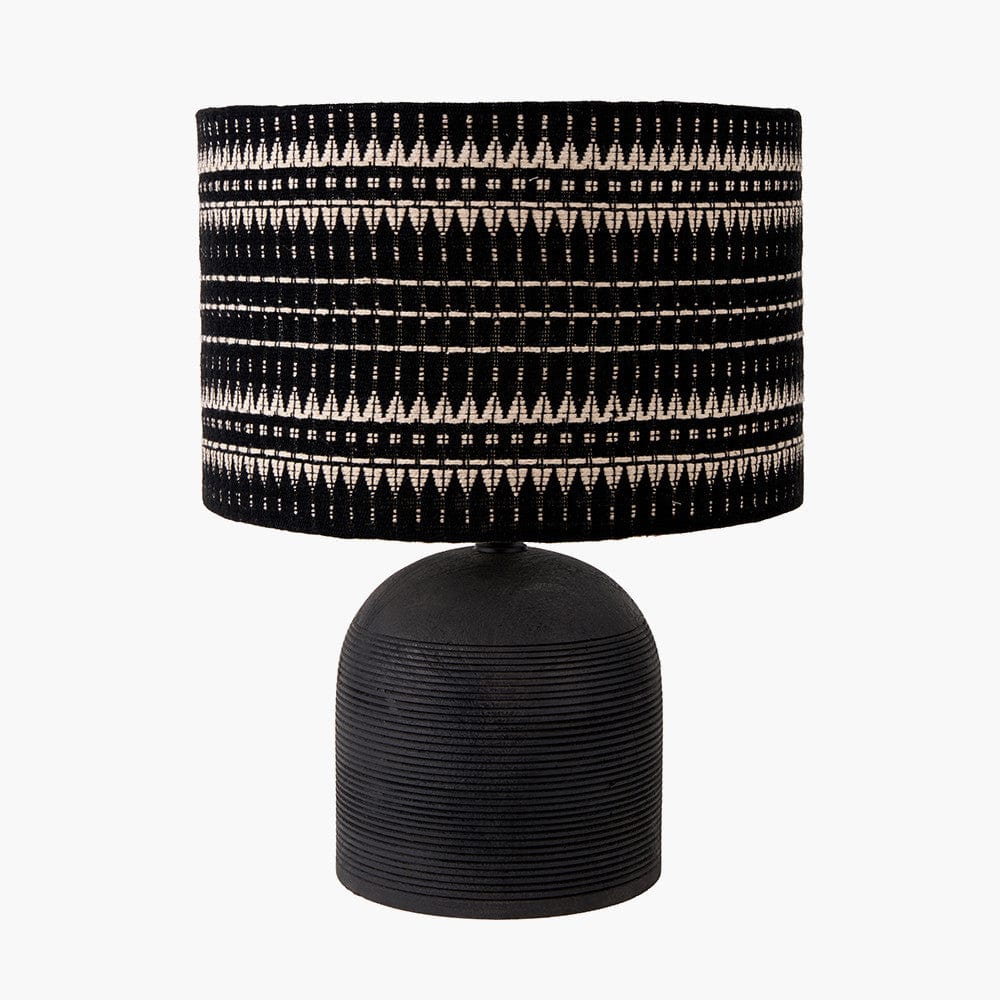 Nelu Black Engraved Wood Dome Table Lamp Base.