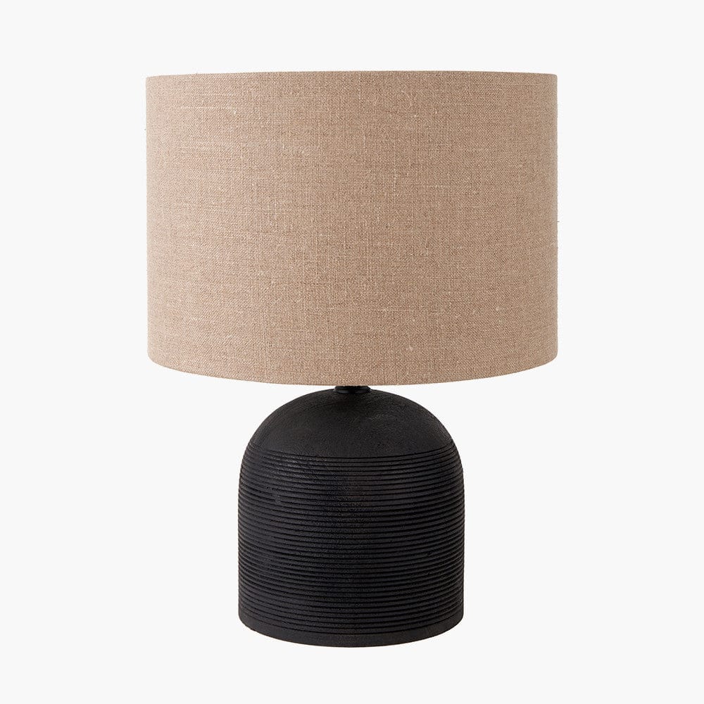 Nelu Black Engraved Wood Dome Table Lamp Base.