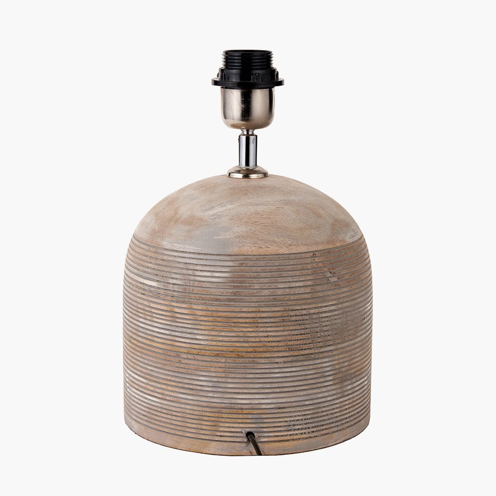 Nelu Grey Engraved Wood Dome Table Lamp Base.