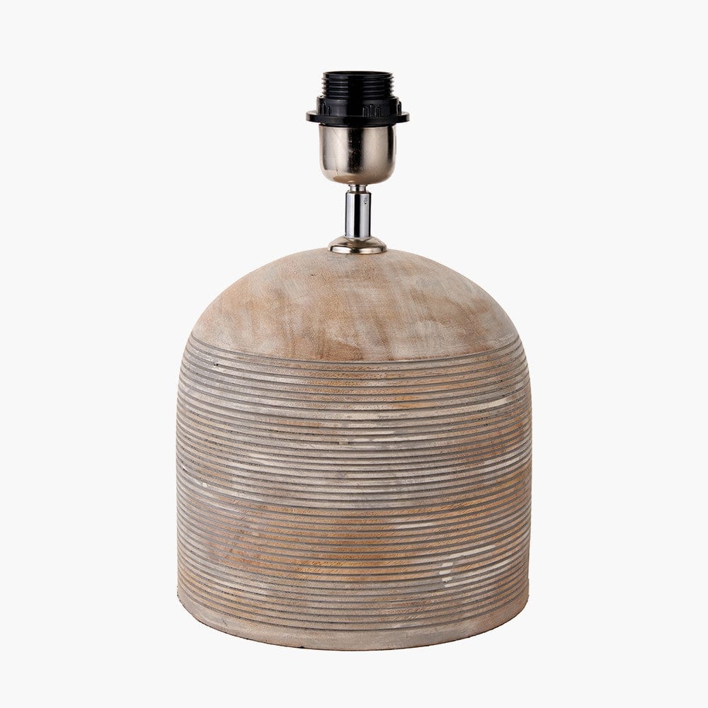 Nelu Grey Engraved Wood Dome Table Lamp Base.