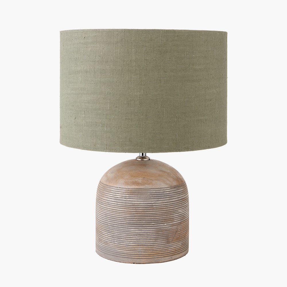Nelu Grey Engraved Wood Dome Table Lamp Base.