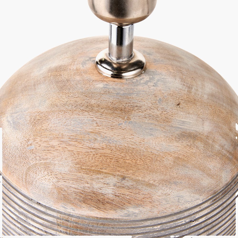 Nelu Grey Engraved Wood Dome Table Lamp Base with Lino 35cm Grey Self Lined Linen Cylinder Lampshade.