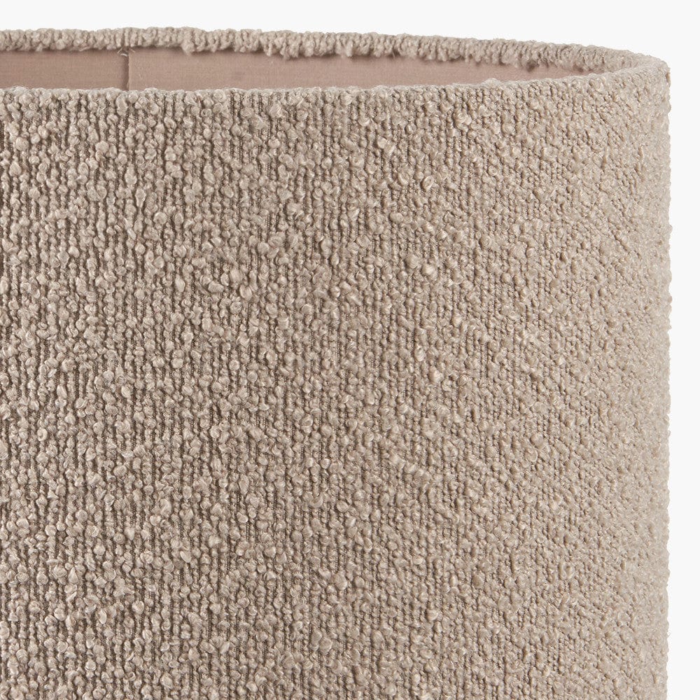 Nelu Grey Engraved Wood Dome Table Lamp Base with Rouen 35cm Taupe Boucle Cylinder Lampshade.