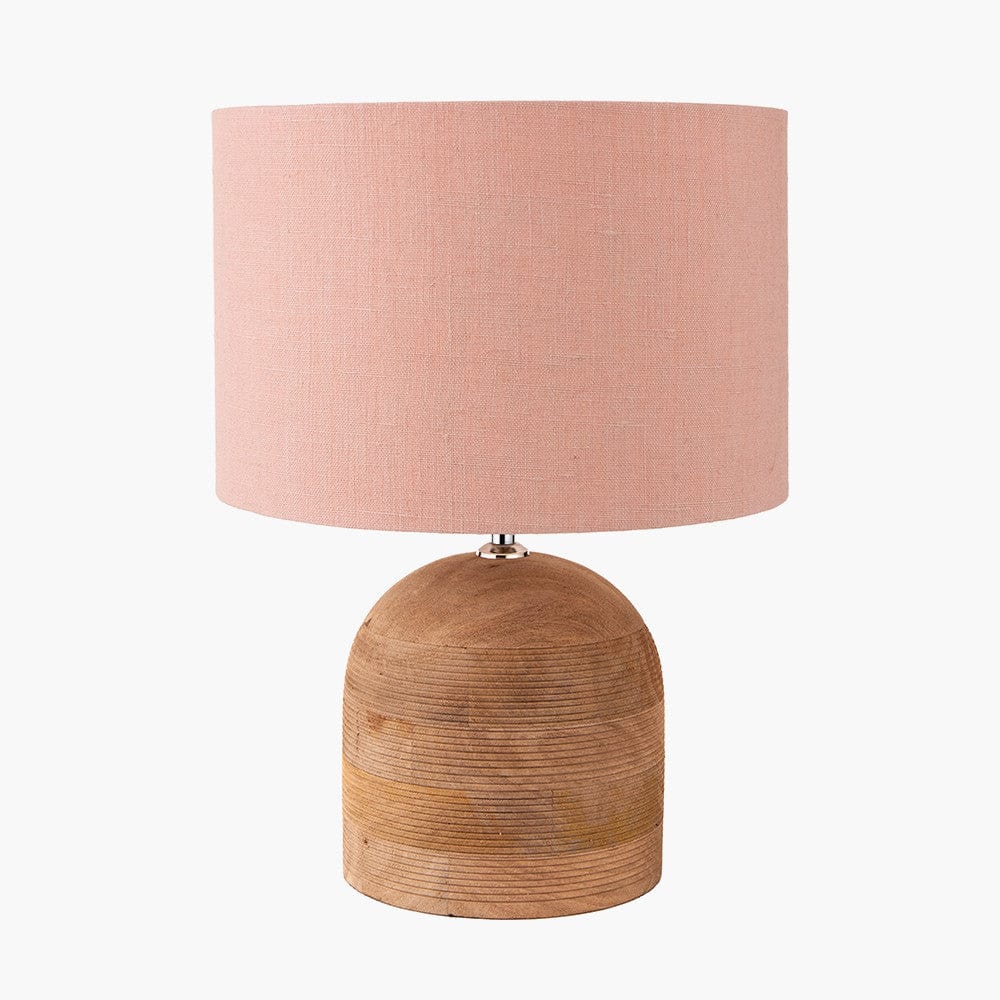 Nelu Natural Engraved Wood Dome Table Lamp Base.