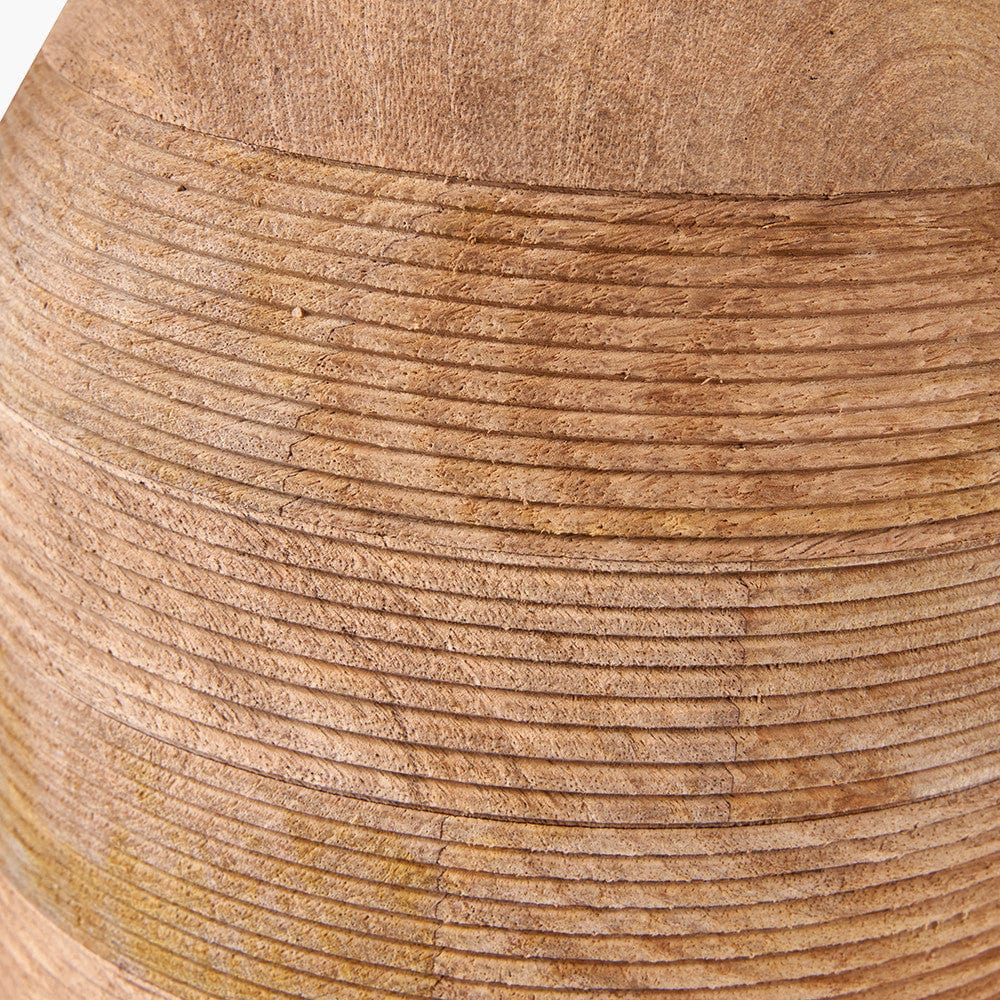 Nelu Natural Engraved Wood Dome Table Lamp Base with Edward 35cm Natural Linen Cylinder Lampshade.