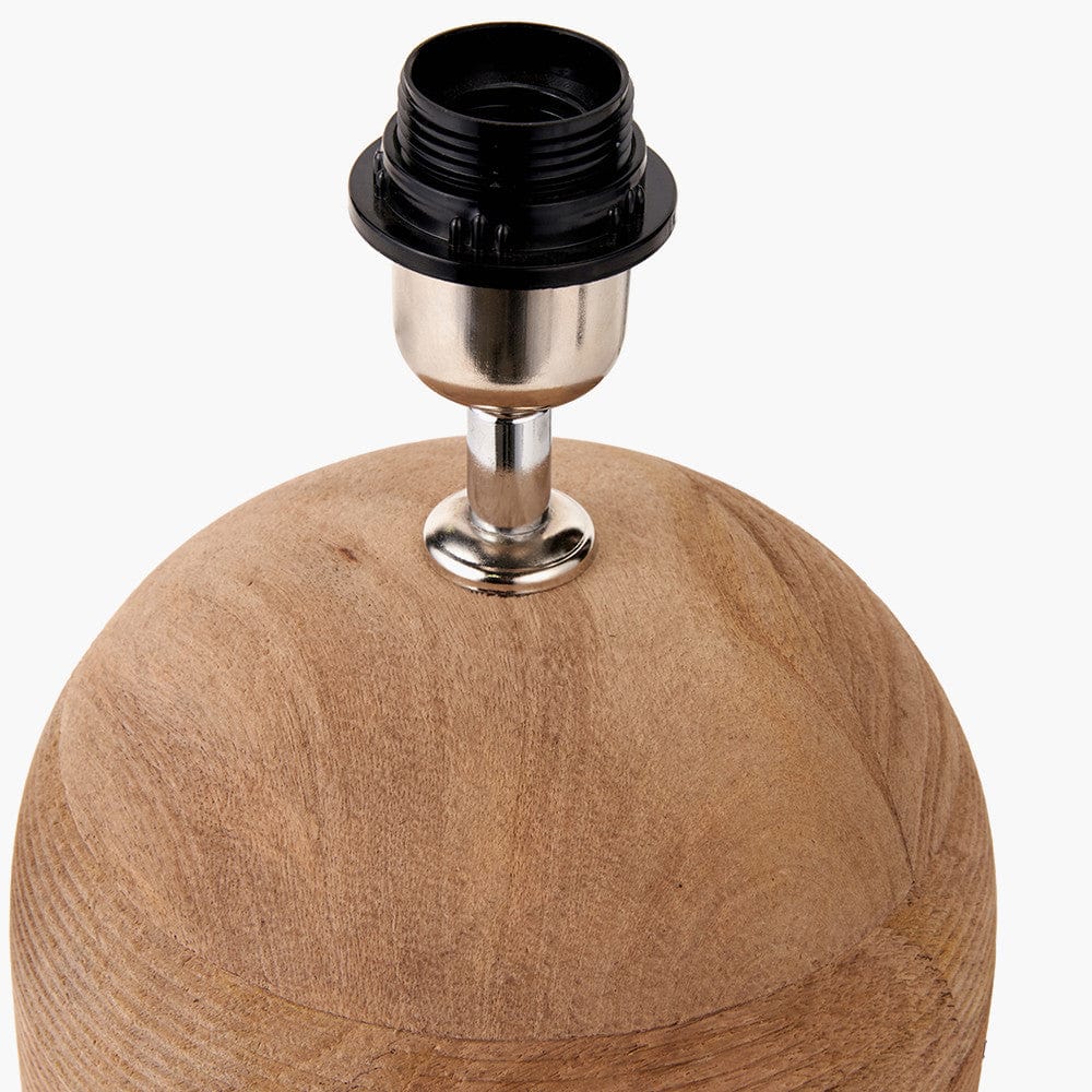 Nelu Natural Engraved Wood Dome Table Lamp Base with Edward 35cm Natural Linen Cylinder Lampshade.