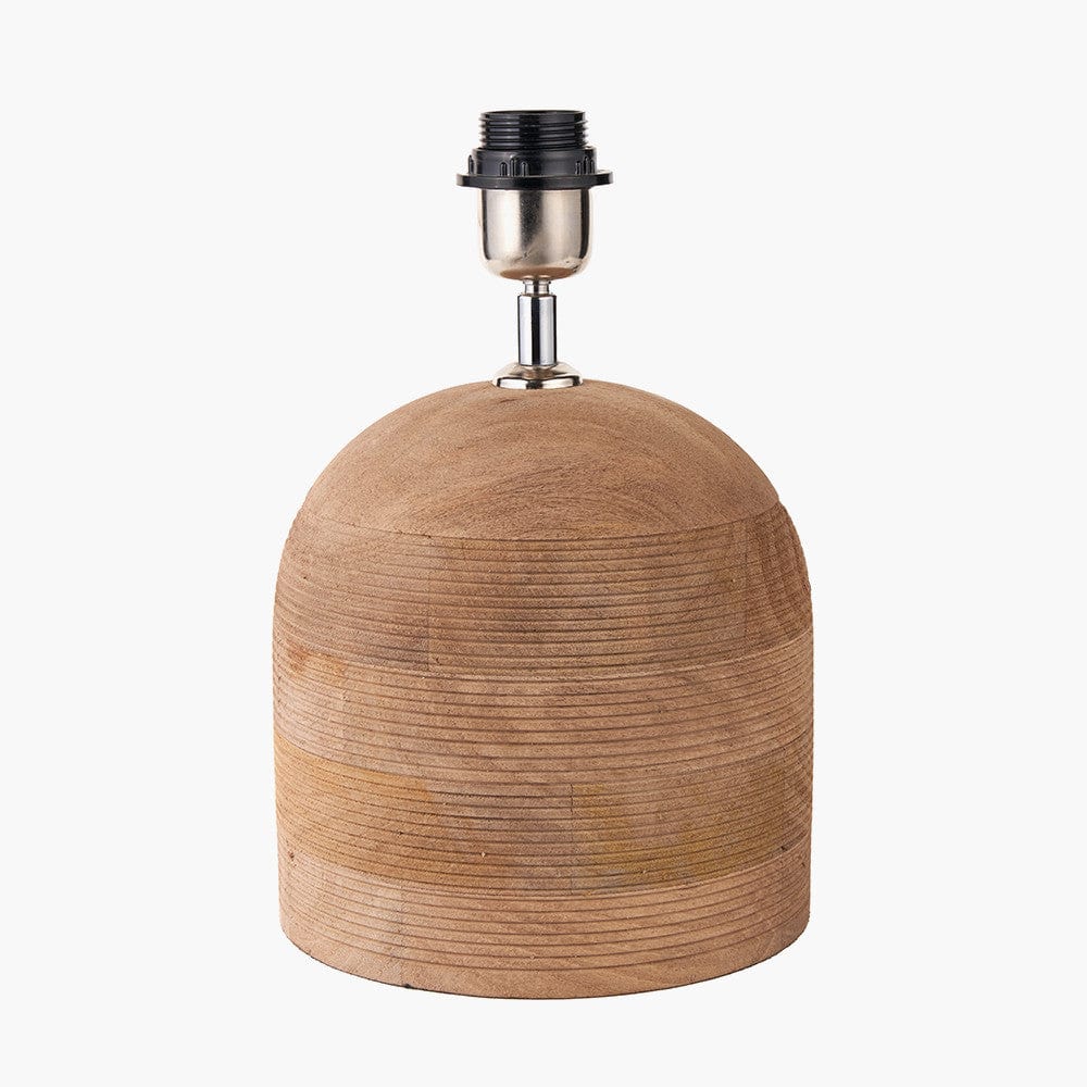 Nelu Natural Engraved Wood Dome Table Lamp Base with Edward 35cm Pistachio Green Linen Cylinder Lampshade.