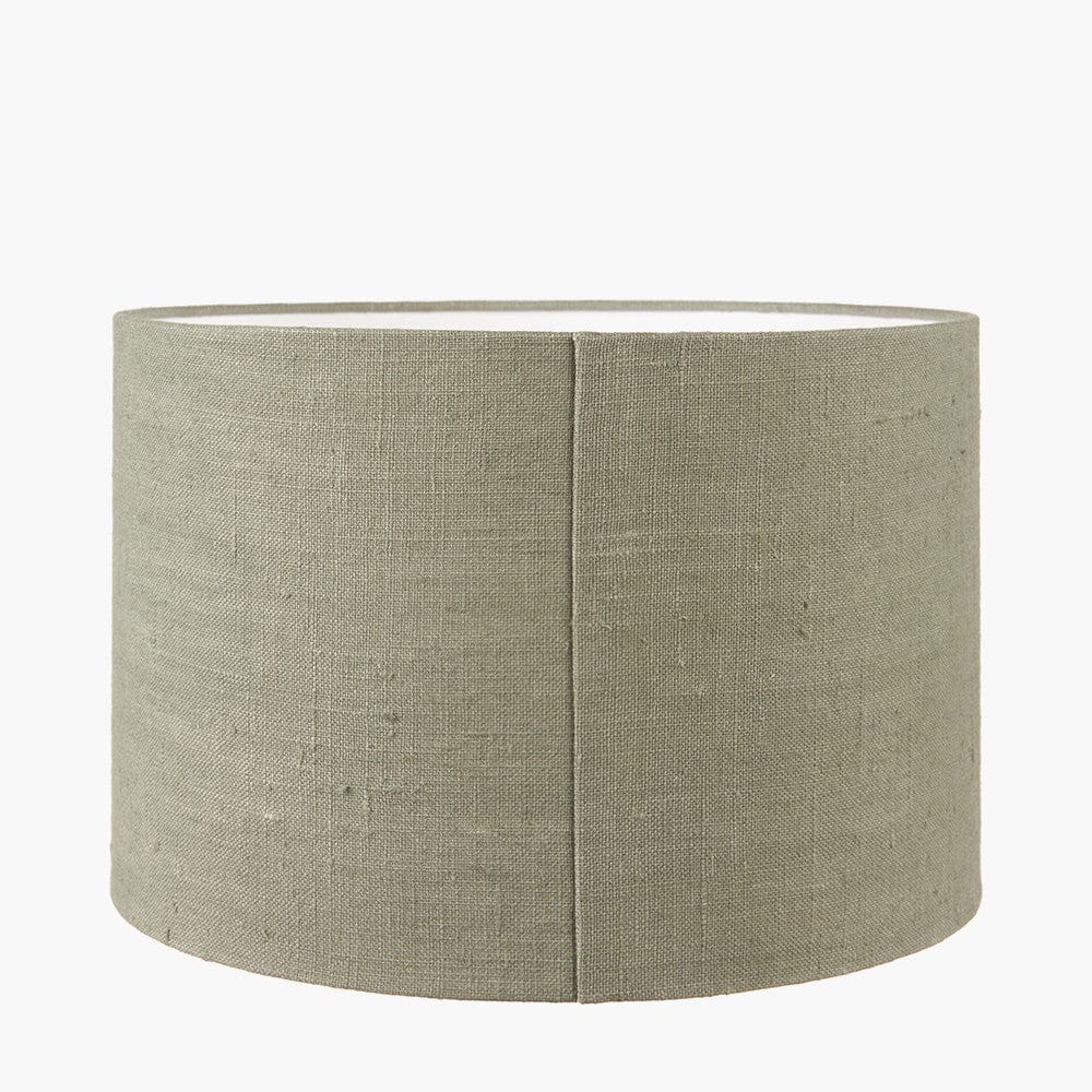 Nelu Natural Engraved Wood Dome Table Lamp Base with Edward 35cm Pistachio Green Linen Cylinder Lampshade.