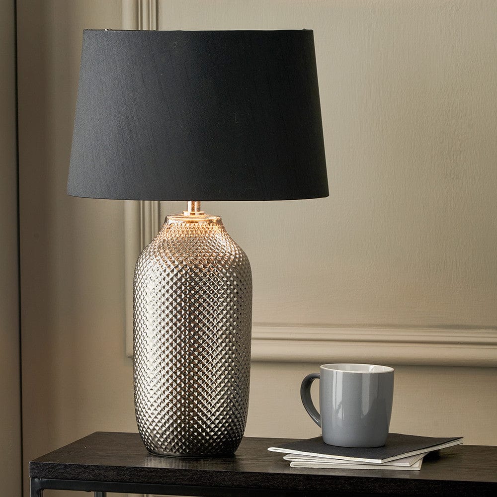 Nova Silver Textured Ceramic Bottle Table Lamp.