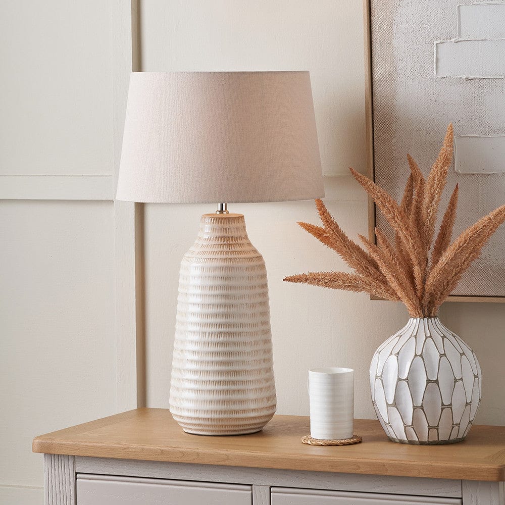 Pacific Lifestyle Lighting Nya Warm White Scratch Effect Ceramic Table Lamp House of Isabella UK