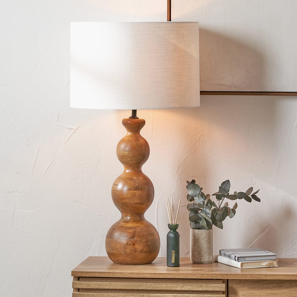Nyari Brown Oiled Finish Mango Wood 3 Ball Design Table Lamp Base.