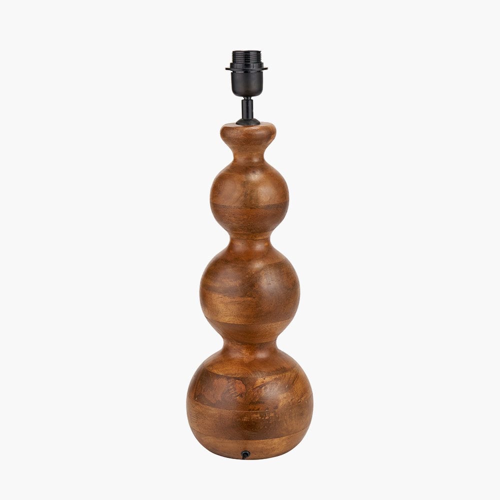 Nyari Brown Oiled Finish Mango Wood 3 Ball Design Table Lamp Base.