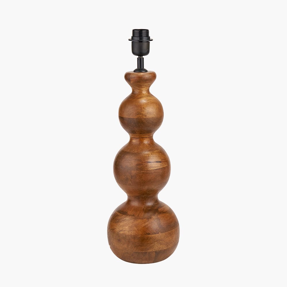 Nyari Brown Oiled Finish Mango Wood 3 Ball Design Table Lamp Base.
