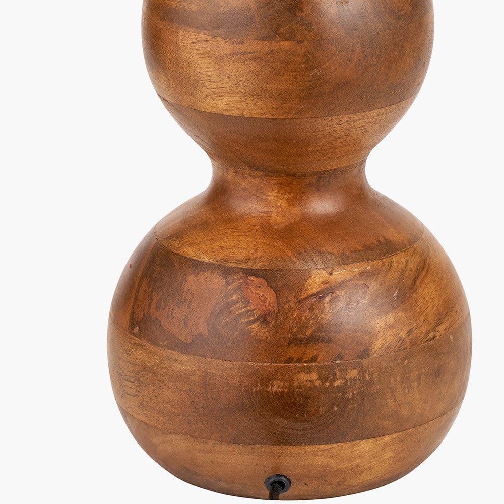 Nyari Brown Oiled Finish Mango Wood 3 Ball Design Table Lamp Base with Lino 40cm White Self Lined Linen Cylinder Lampshade.