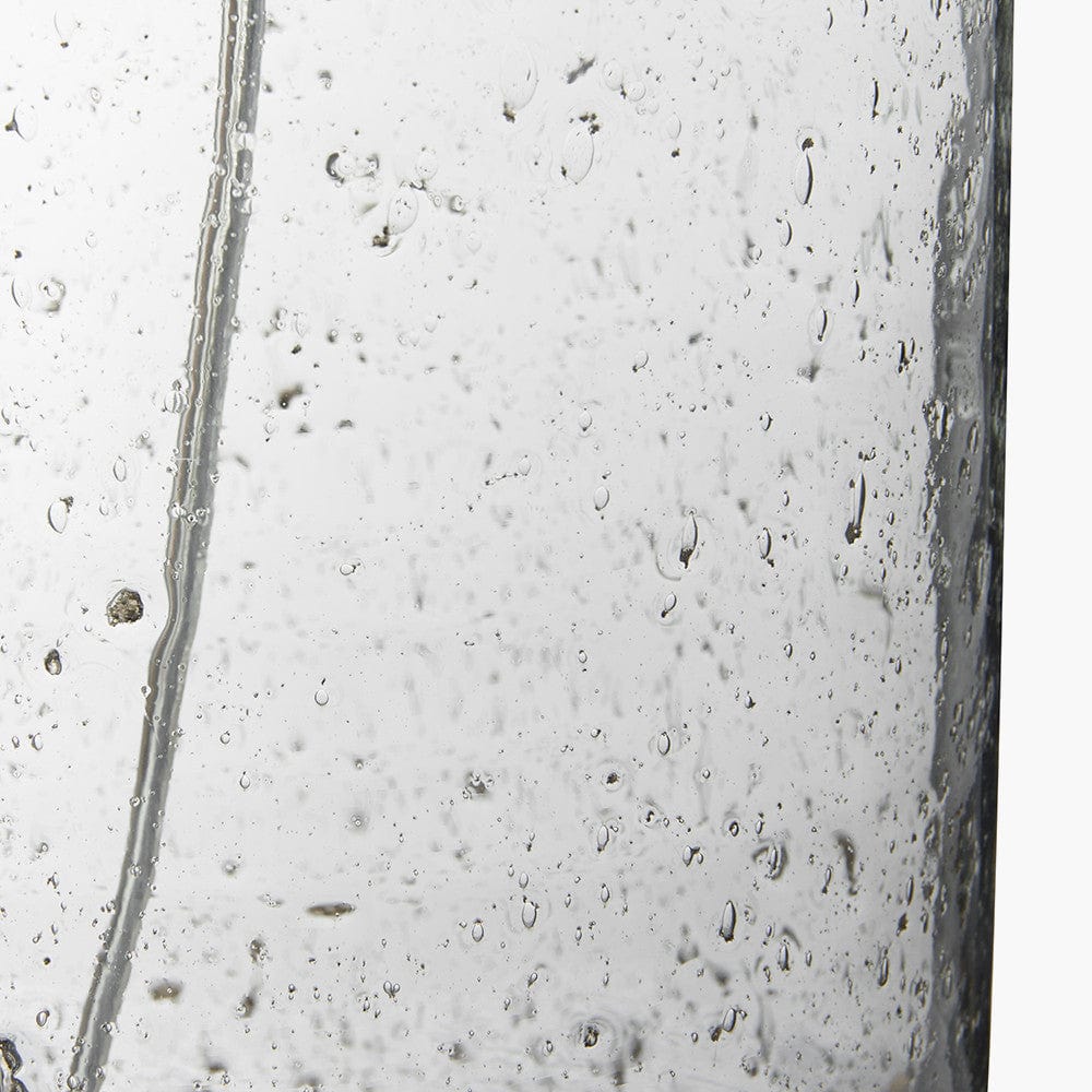 Ophelia Grey Bubble Glass Table Lamp Base with Lino 40cm Steel Grey Self Lined Linen Cylinder Lampshade.