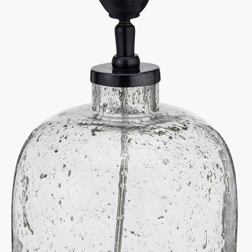 Ophelia Grey Bubble Glass Table Lamp Base with Lino 40cm Steel Grey Self Lined Linen Cylinder Lampshade.