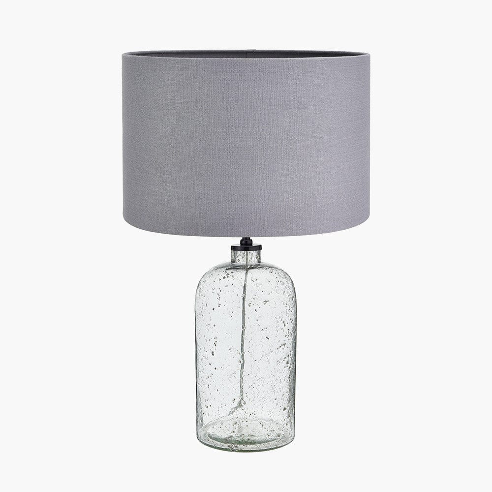 Ophelia Grey Bubble Glass Table Lamp Base with Lino 40cm Steel Grey Self Lined Linen Cylinder Lampshade.