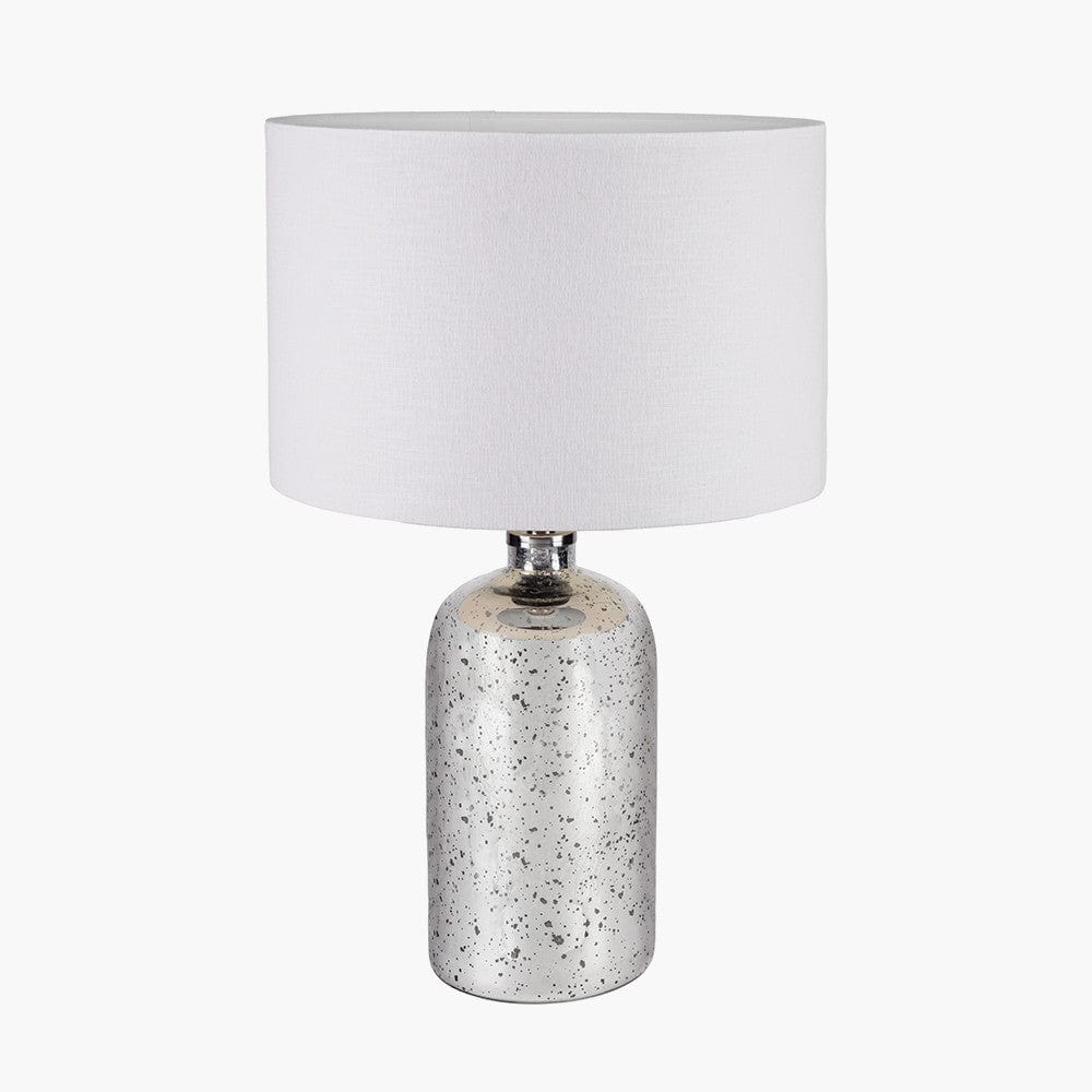 Pacific Lifestyle Lighting Ophelia Mercurial Glass Table Lamp Base with Lino 40cm White Self Lined Linen Cylinder Lampshade House of Isabella UK