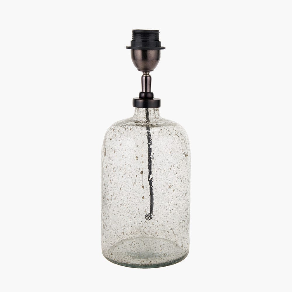 Ophelia Small Grey Bubble Glass Table Lamp Base with Henry 30cm Taupe Handloom Cylinder Lampshade.