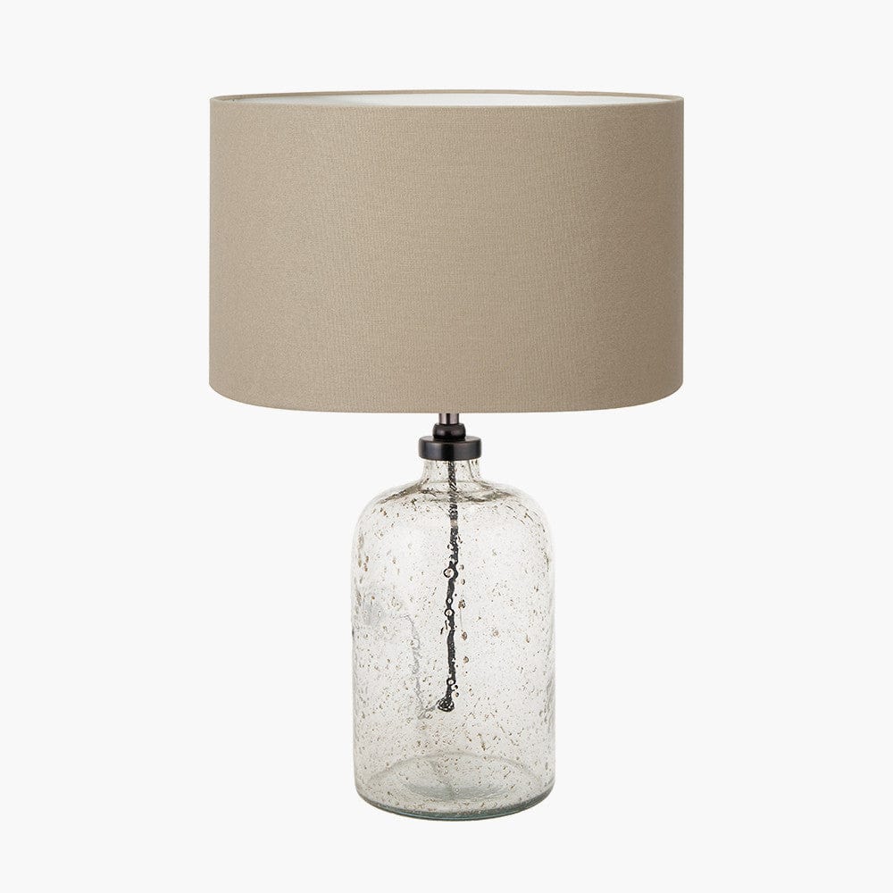 Ophelia Small Grey Bubble Glass Table Lamp Base with Henry 30cm Taupe Handloom Cylinder Lampshade.