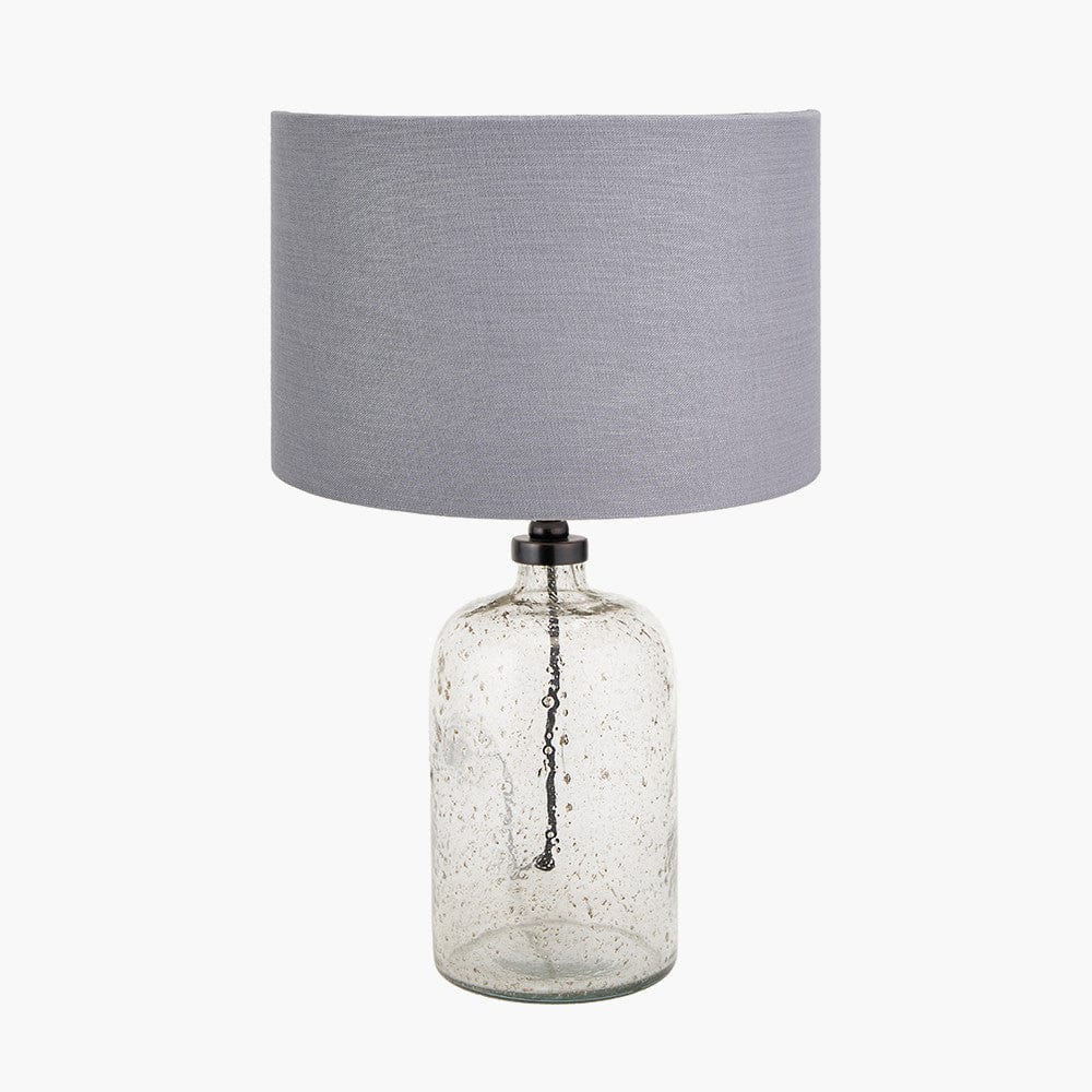 Ophelia Small Grey Bubble Glass Table Lamp Base with Lino 30cm Steel Grey Self Lined Linen Cylinder Lampshade.