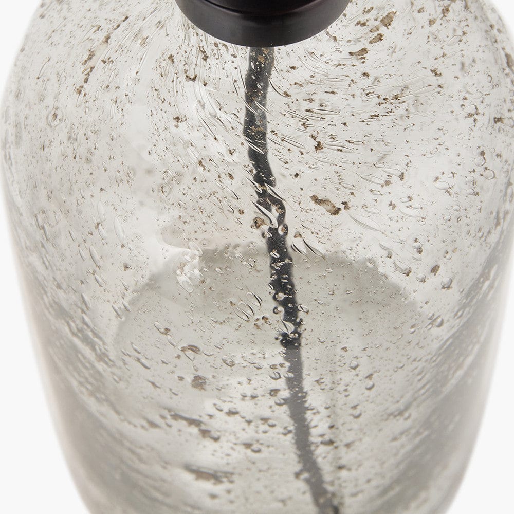 Ophelia Small Grey Bubble Glass Table Lamp Base with Lino 30cm Steel Grey Self Lined Linen Cylinder Lampshade.