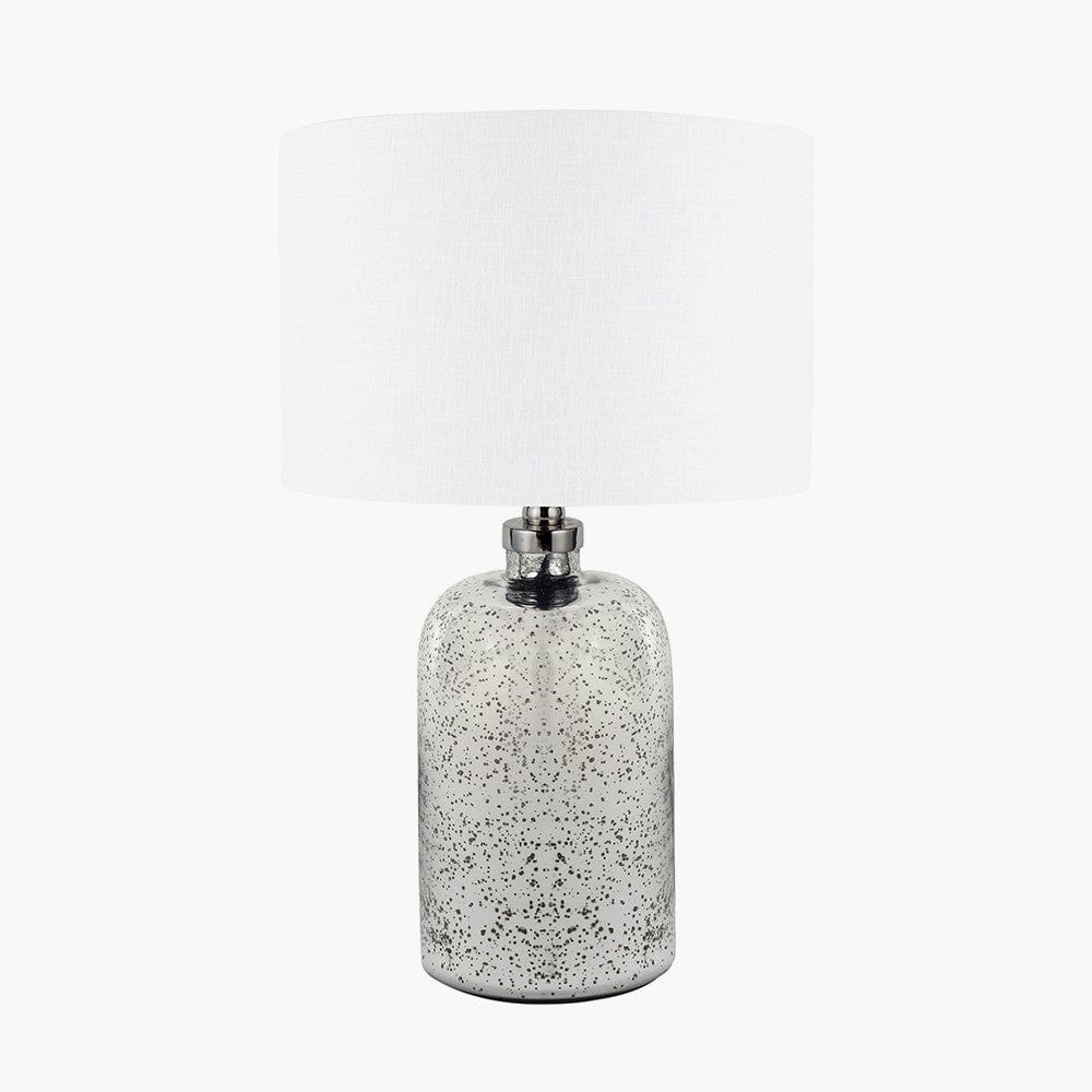 Ophelia Small Mercurial Glass Table Lamp Base with Lino 30cm White Self Lined Linen Cylinder Lampshade.