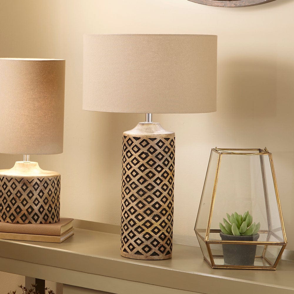 Orissa Tall Wooden Diamond Table Lamp.