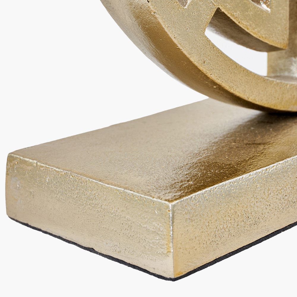 Orla Shiny Gold Metal Statement Circle Table Lamp Base with Mia 35cm Ivory Oval Cotton Mix Lampshade.