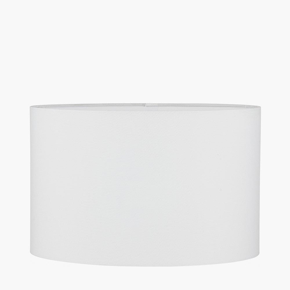 Orla Shiny Gold Metal Statement Circle Table Lamp Base with Mia 35cm Ivory Oval Cotton Mix Lampshade.