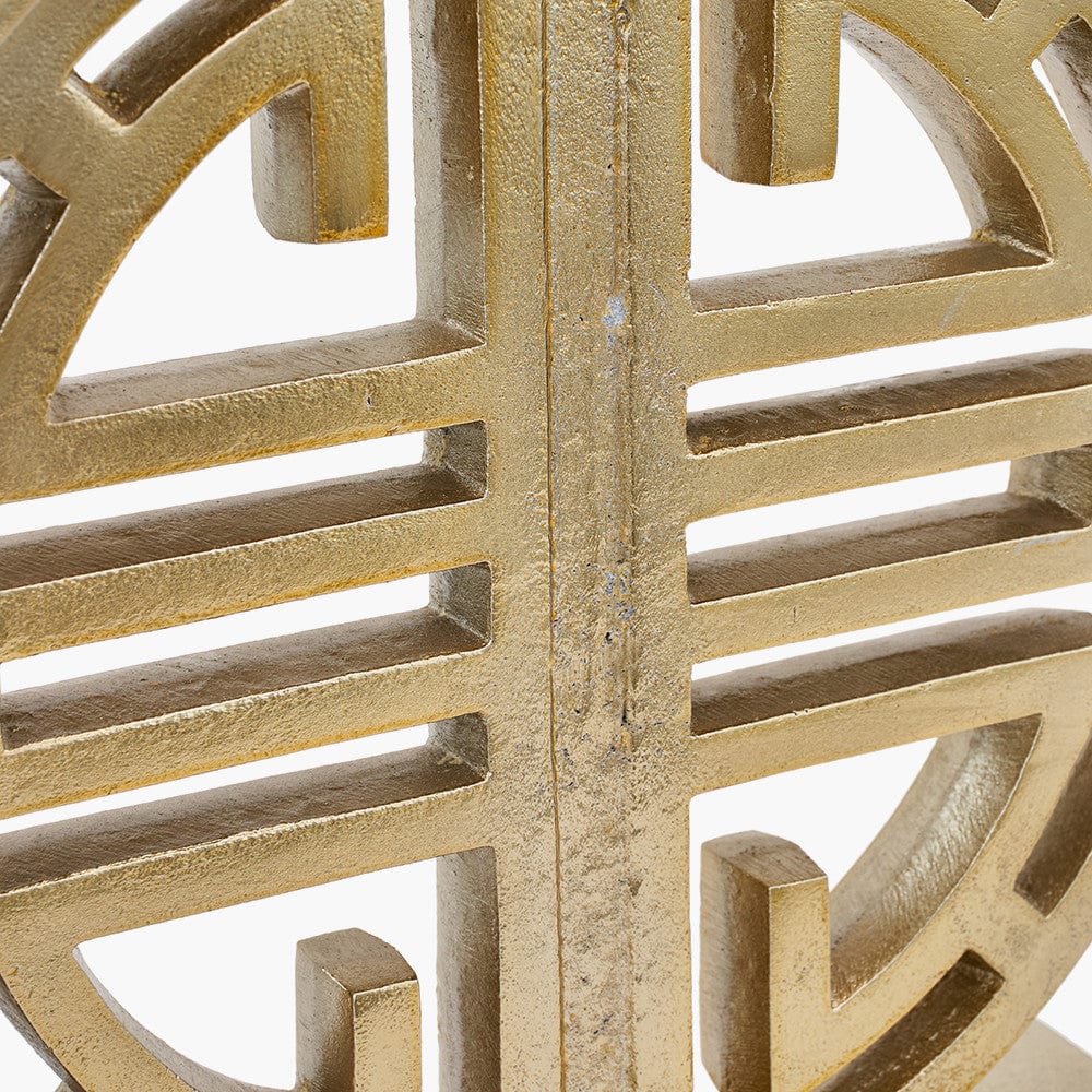 Orla Shiny Gold Metal Statement Circle Table Lamp Base with Mia 35cm Ivory Oval Cotton Mix Lampshade.