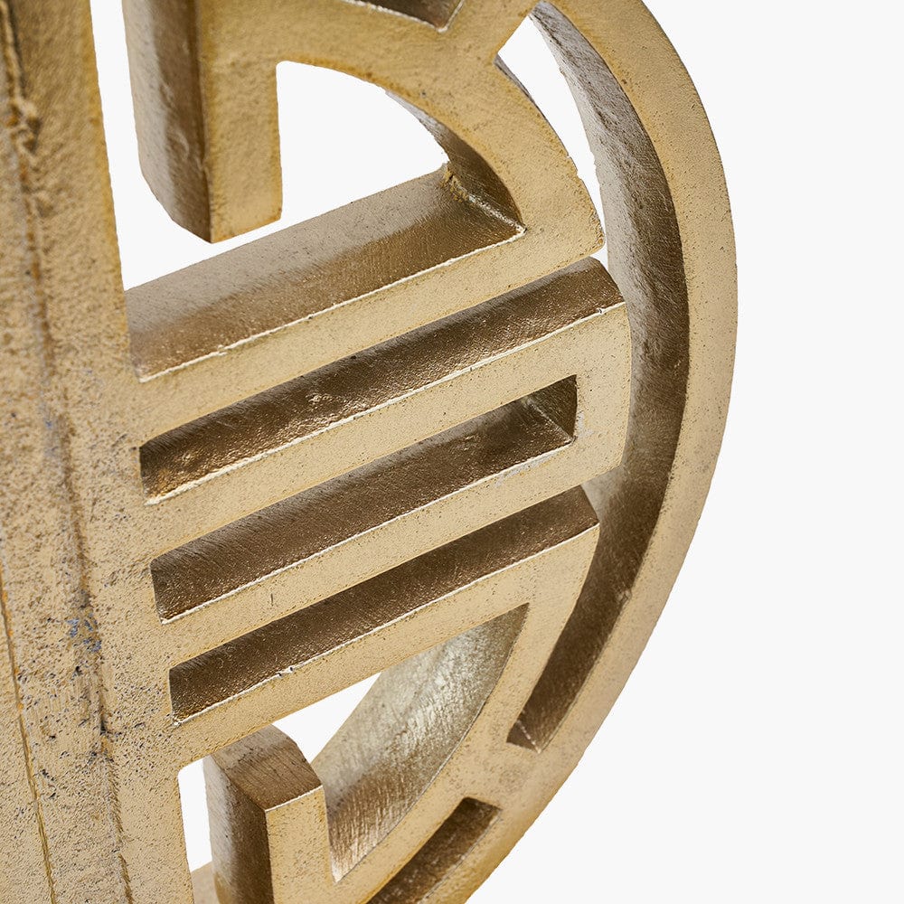 Orla Shiny Gold Metal Statement Circle Table Lamp Base with Mia 35cm Ivory Oval Cotton Mix Lampshade.