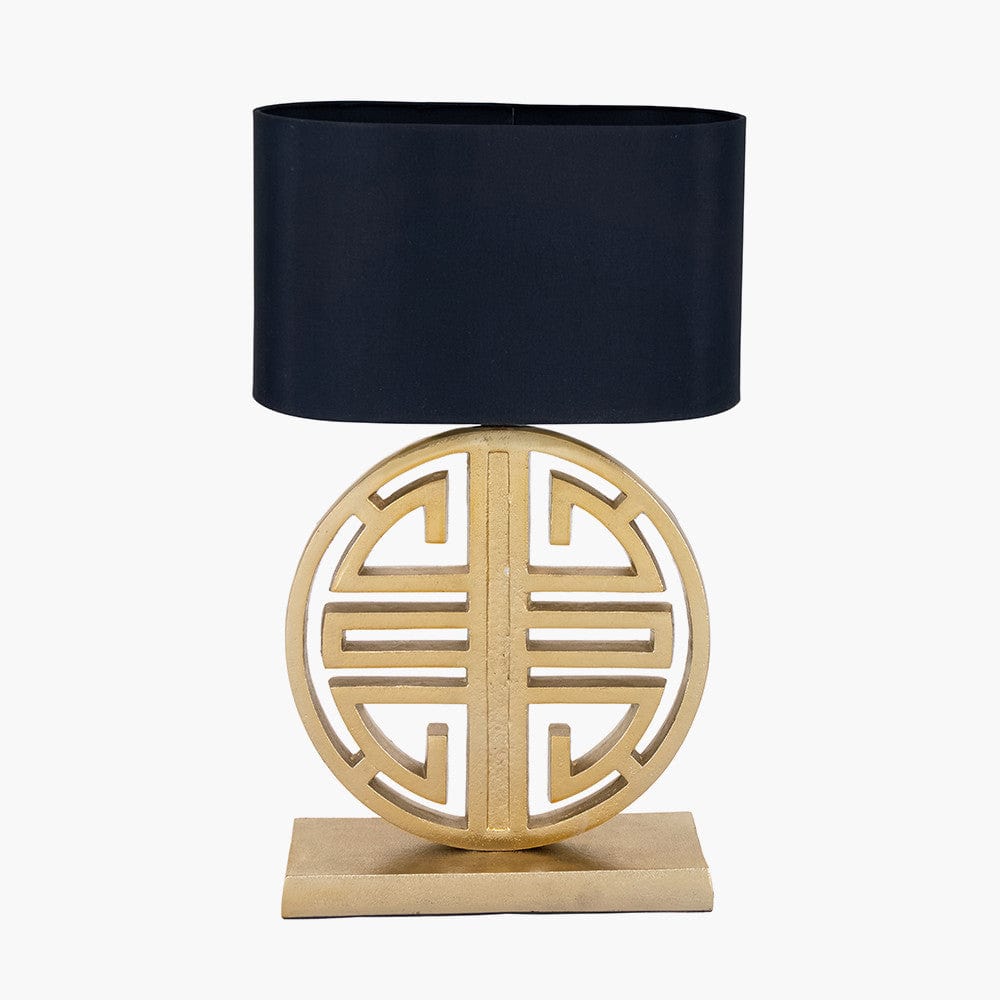 Orla Shiny Gold Metal Statement Circle Table Lamp.