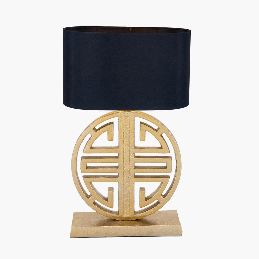 Orla Shiny Gold Metal Statement Circle Table Lamp.