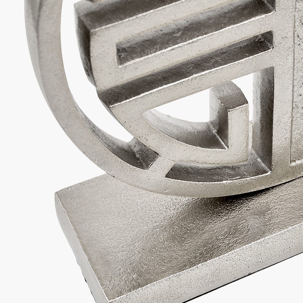 Orla Shiny Silver Metal Statement Circle Table Lamp Base with Mia 35cm Steel Grey Oval Cotton Mix Lampshade.