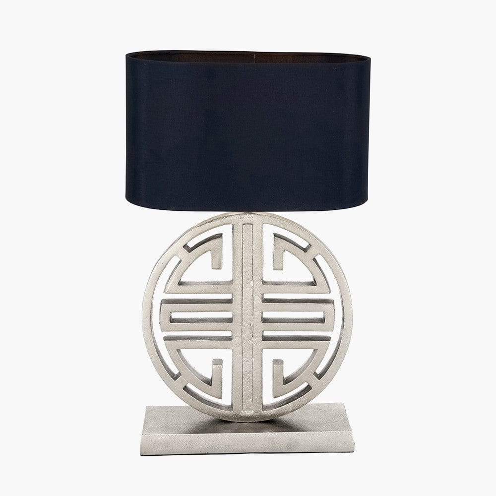 Orla Shiny Silver Metal Statement Circle Table Lamp.
