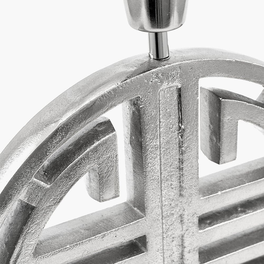 Orla Shiny Silver Metal Statement Circle Table Lamp.