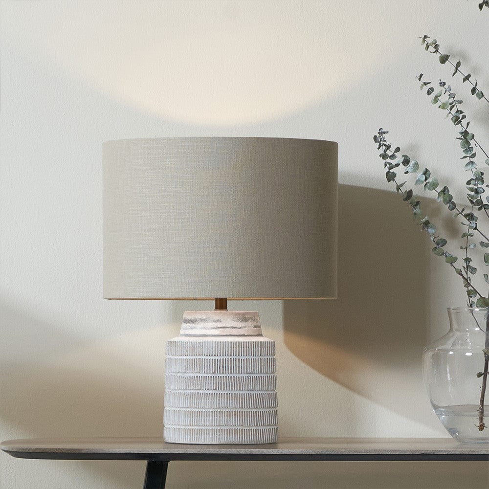 Paihia White Wash Wood Textured Short Table Lamp.