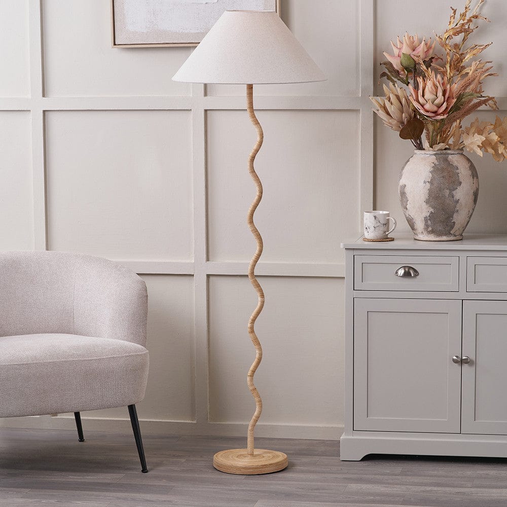 Pacific Lifestyle Lighting Palau Rattan Wave Floor Lamp Base House of Isabella UK