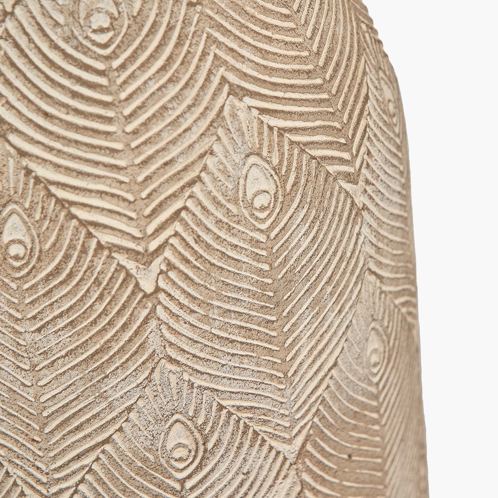 Palawan Stone Grey Feather Stoneware Table Lamp Base with Henry 40cm White Handloom Cylinder Lampshade.