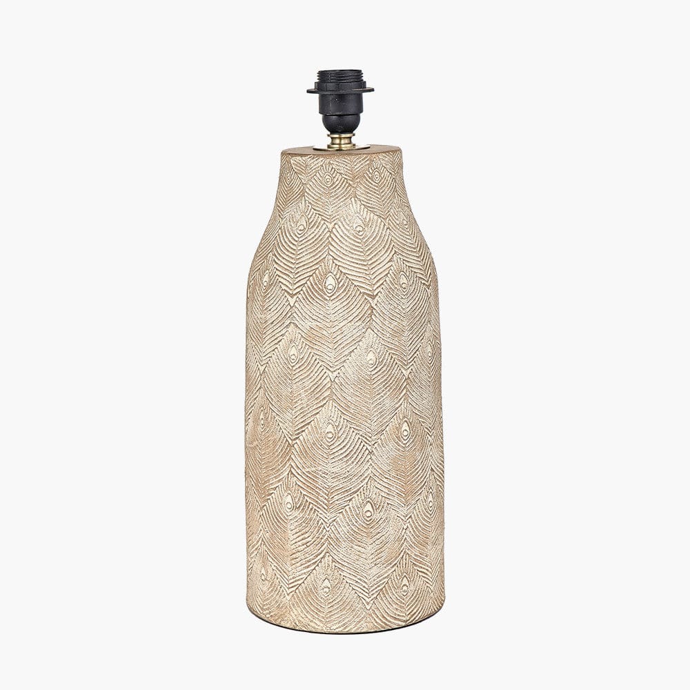 Palawan Stone Grey Feather Stoneware Table Lamp Base with Henry 40cm White Handloom Cylinder Lampshade.