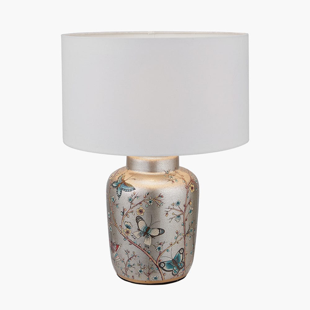 Pacific Lifestyle Lighting Papillon Butterfly Ceramic Table Lamp Base with Harry 35cm Ivory Cotton Mix Cylinder Lampshade House of Isabella UK