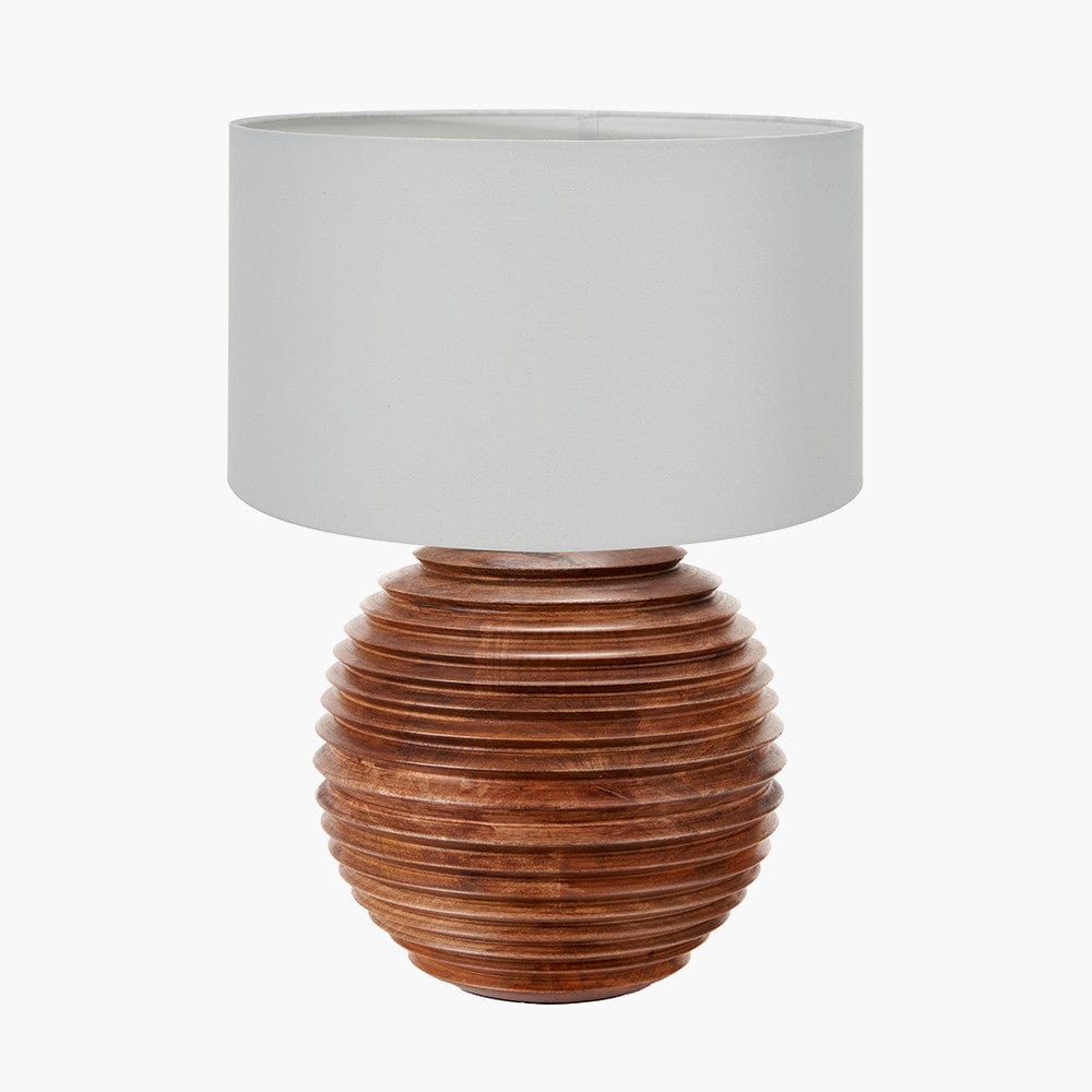 Pembury Brown Wash Large Turned Wood Table Lamp Base with Harry 40cm Ivory Cotton Mix Cylinder Lampshade.