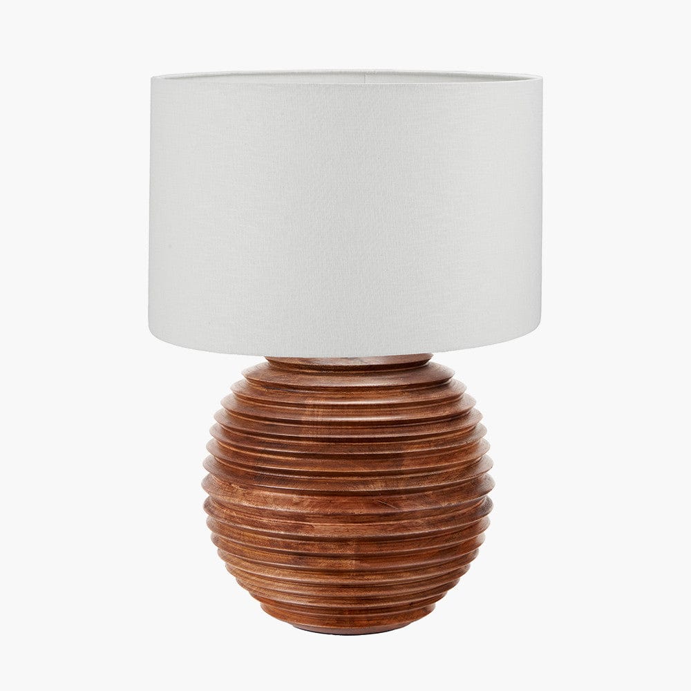 Pacific Lifestyle Lighting Pembury Brown Wash Large Turned Wood Table Lamp Base with Lino 40cm White Self Lined Linen Cylinder Lampshade House of Isabella UK