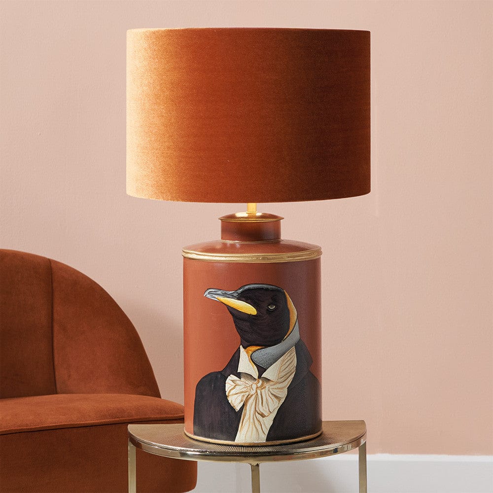 Penguin Tobacco Hand Painted Metal Table Lamp.