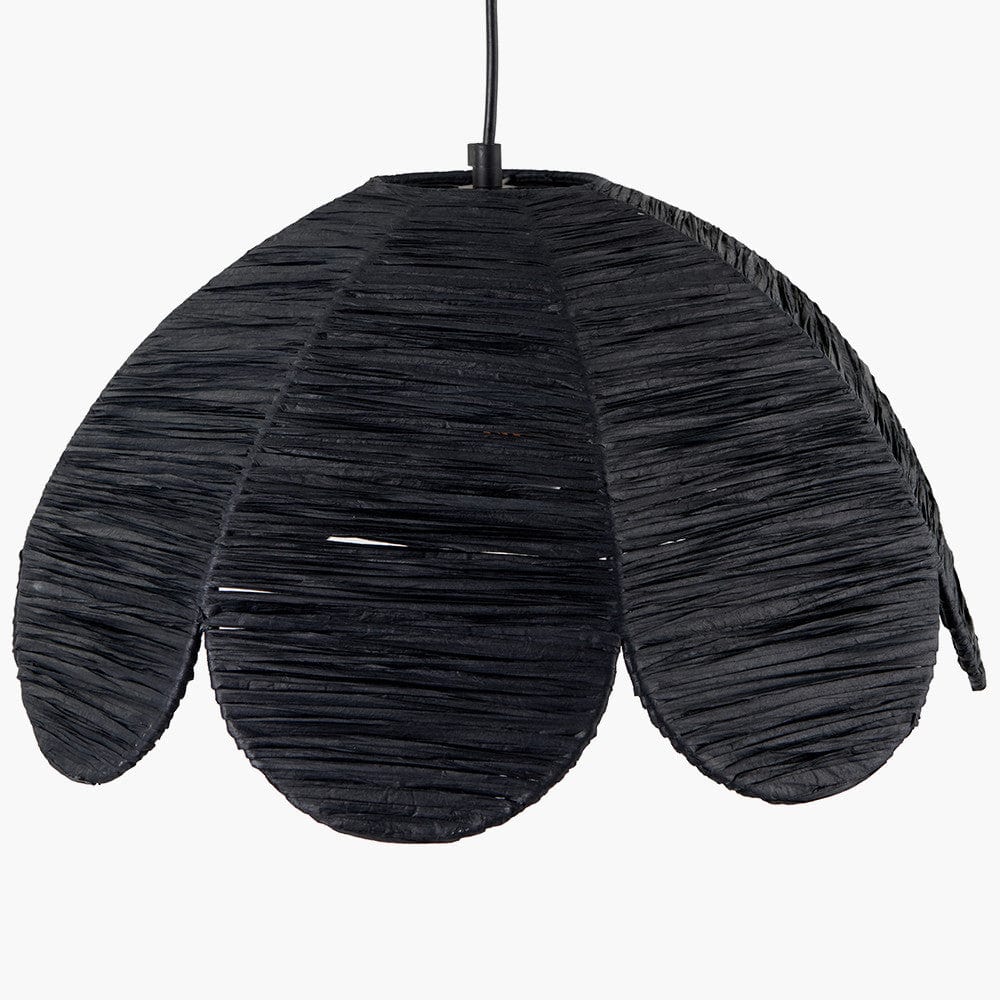 Petal Scalloped Black Raffia Pendant.
